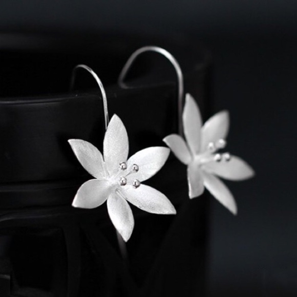 Silver Floral Threader Earrings - Picture 3 of 6